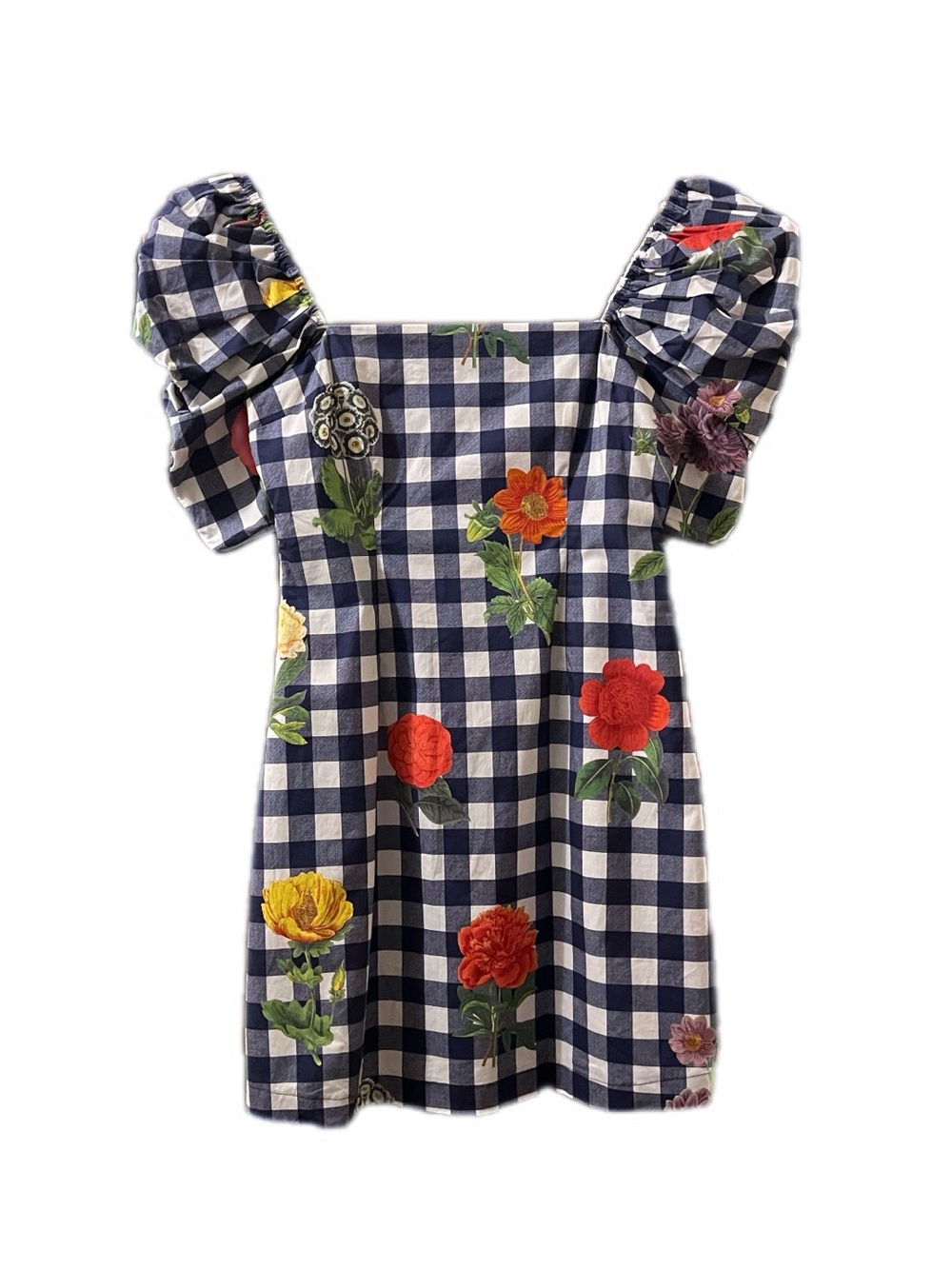 Cara Cara Kelly Gingham Floral Puff-Sleeve Mini Dress Sz S Cottagecore - Picture 5 of 16